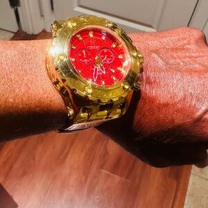 Invicta 52mm Subaqua Reserve Swiss Quartz Watch. Red Leather Band, 500m Water